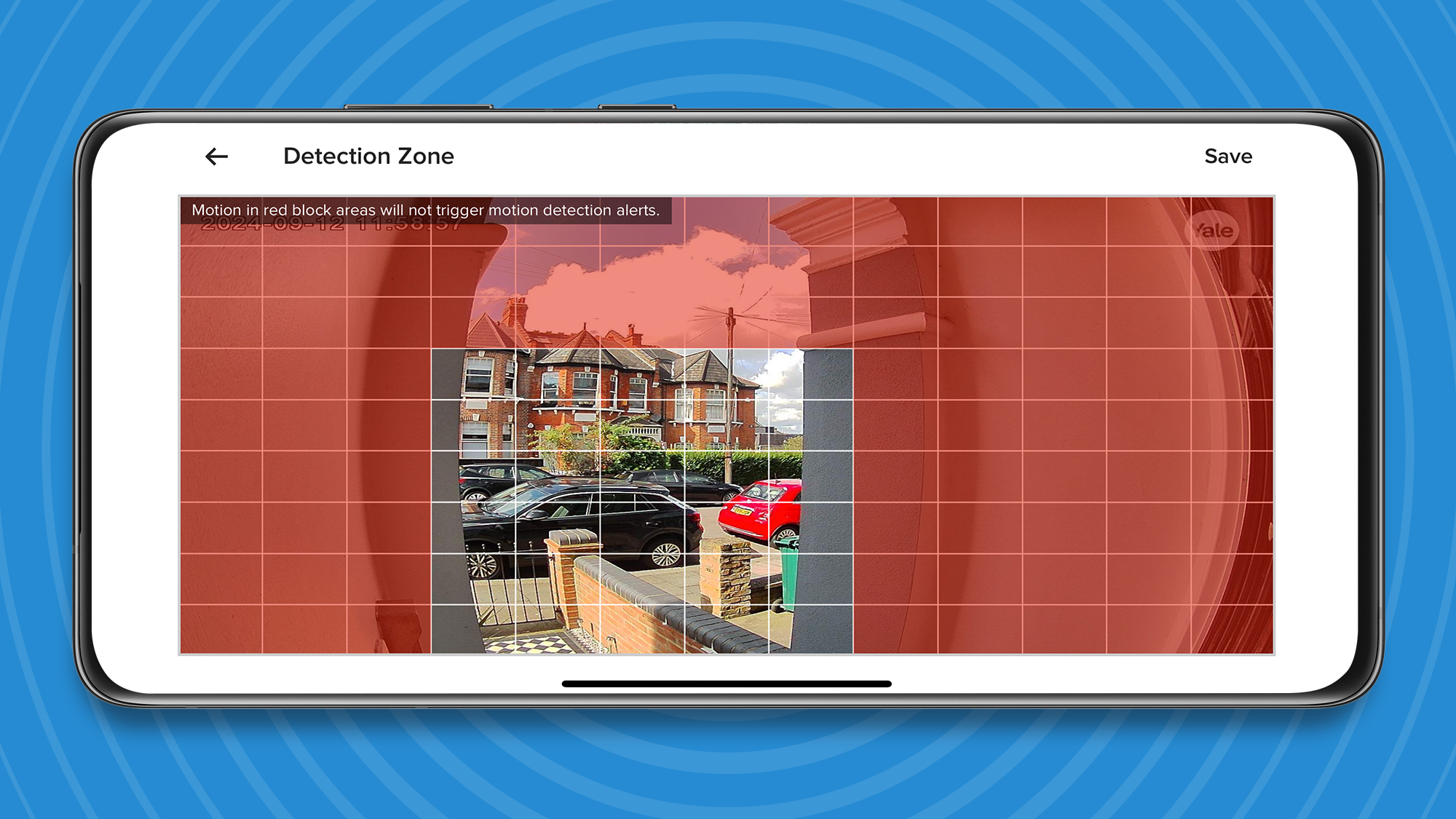 Using app to set motion detection zones for Yale Smart Video Doorbell