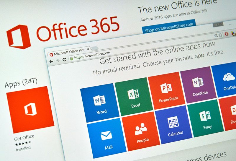 A screenshot of a product page showing each piece of software included in the Office 365 suite