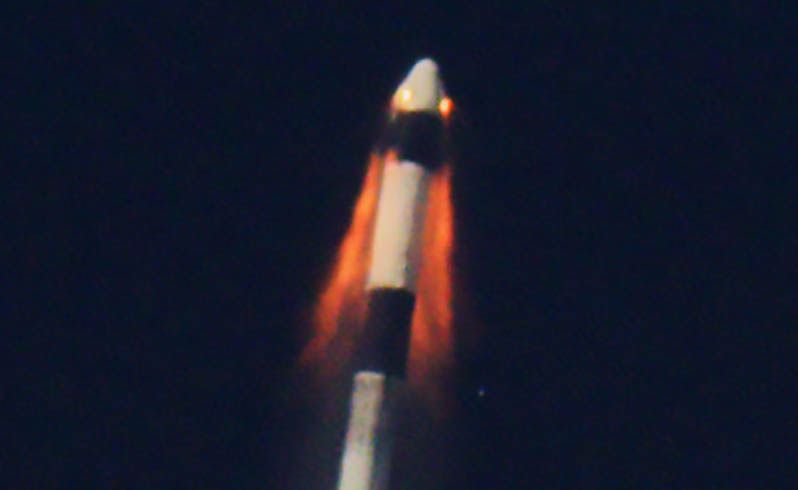 A close-up of SpaceX&#039;s Crew Dragon separating from its Falcon 9 rocket during a successful in-flight abort test launch from the Kennedy Space Center in Florida on Jan. 19, 2020.