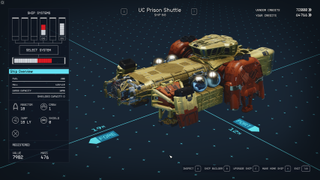 Starfield UC Prison Shuttle free ship with its stays displayed