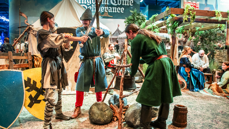 A photograph of the Kingdom Come Deliverance 2 booth at Gamescom 2024.