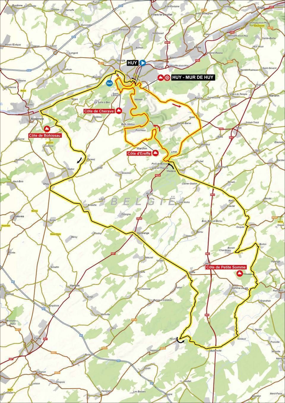 Route of the 2025 La Fl&egrave;che Wallonne Femmes