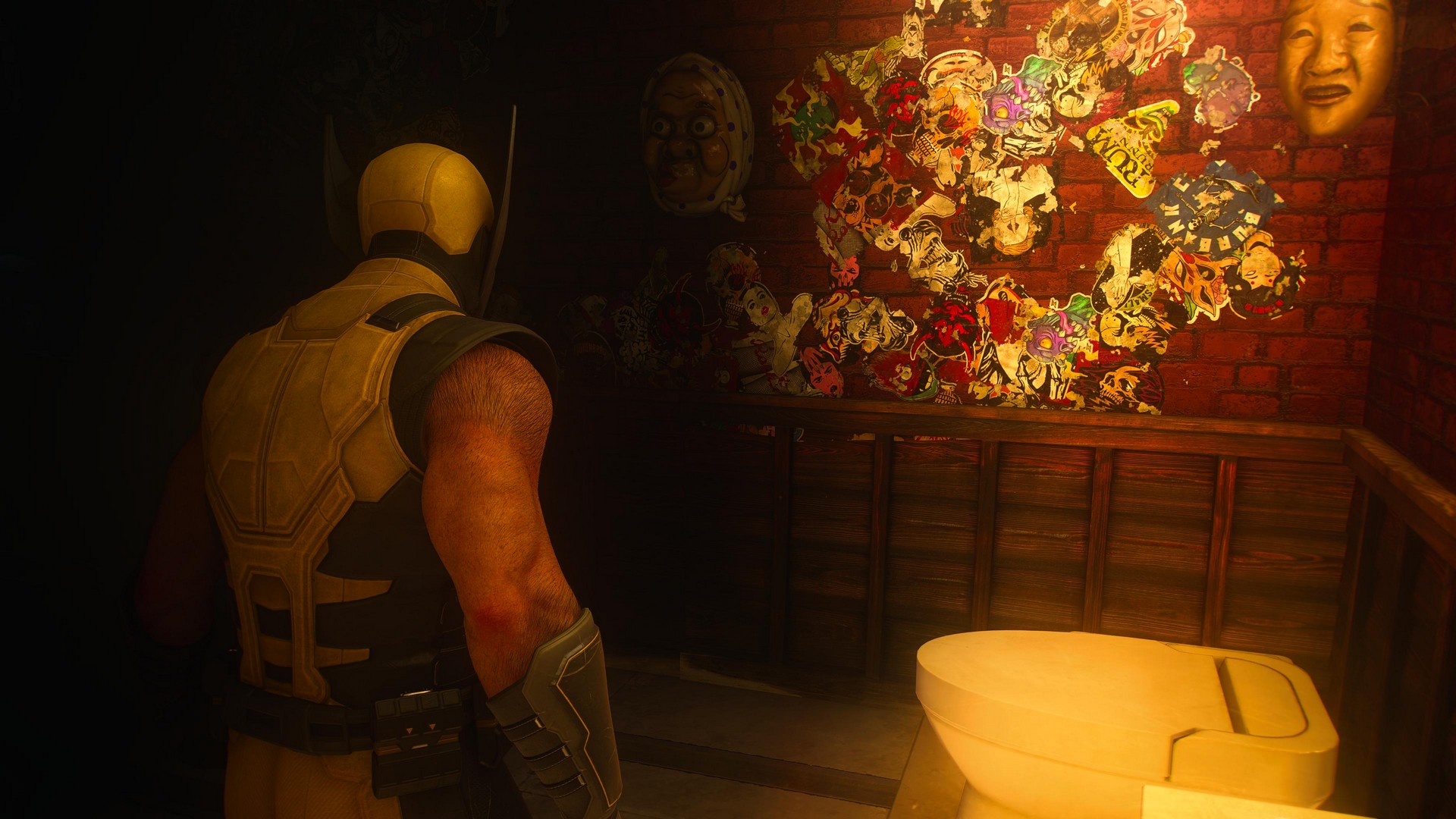 Wolverine stands within the kissing toilet in Marvel's Wolverine
