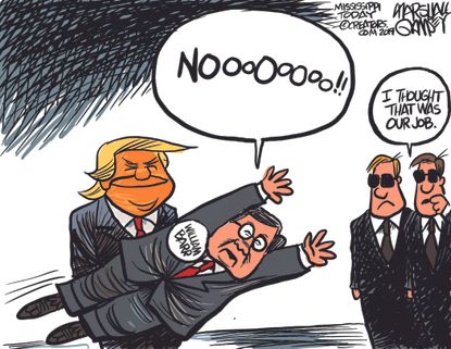 Political Cartoon U.S. William Barr Trump secret service protection testimony no collusion Mueller report