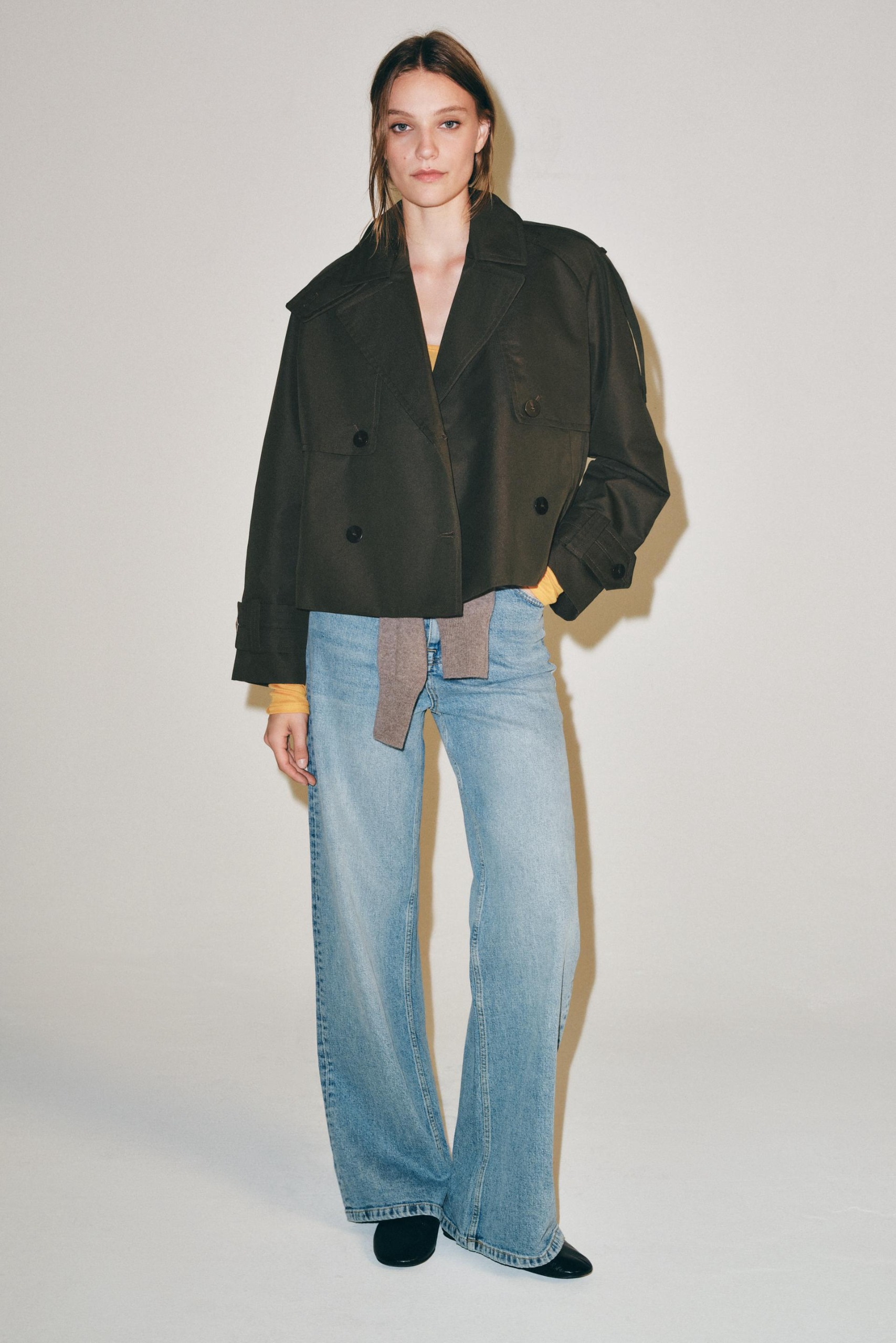 Zw Collection Short Trench Coat - Dark Khaki - Xs