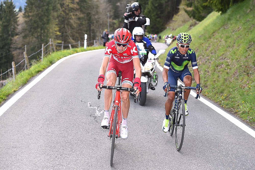 Ilnur Zakarin and Nairo Quintana on the attack in the final kilometres of stage 4 at the Tour de Romandie