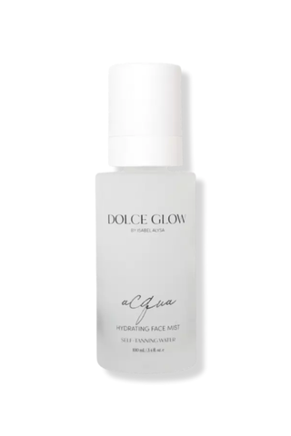 A bottle of Dolce Glow Acqua Hydrating Face Mist against a white background.