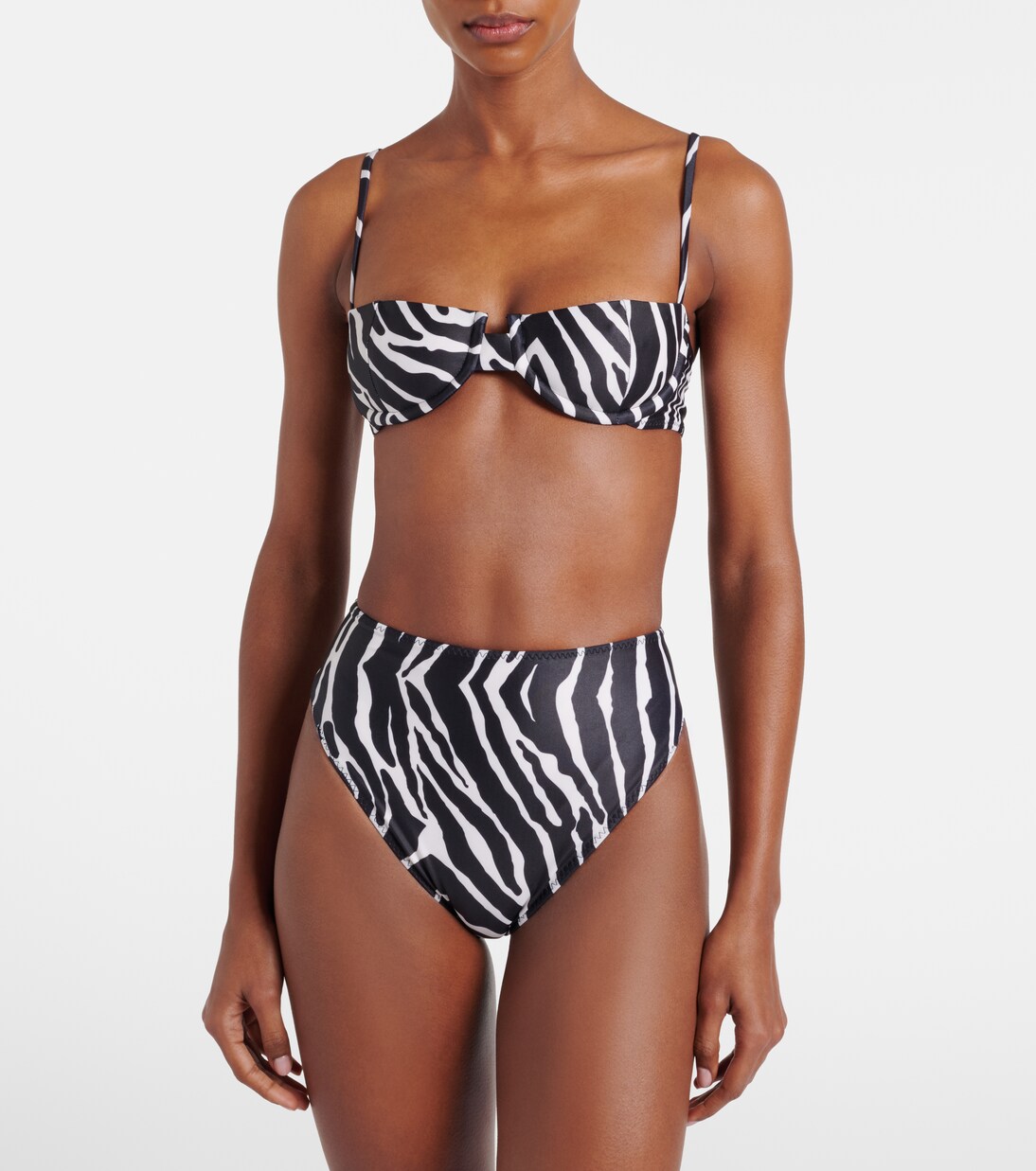 Zebra-Print Bikini Top in Black - Same