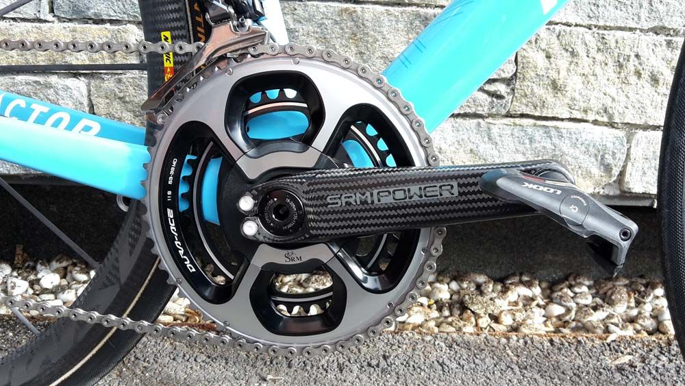 The carbon crank on the Shimano-SRM chainset