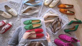 Woman packing shoes into a box