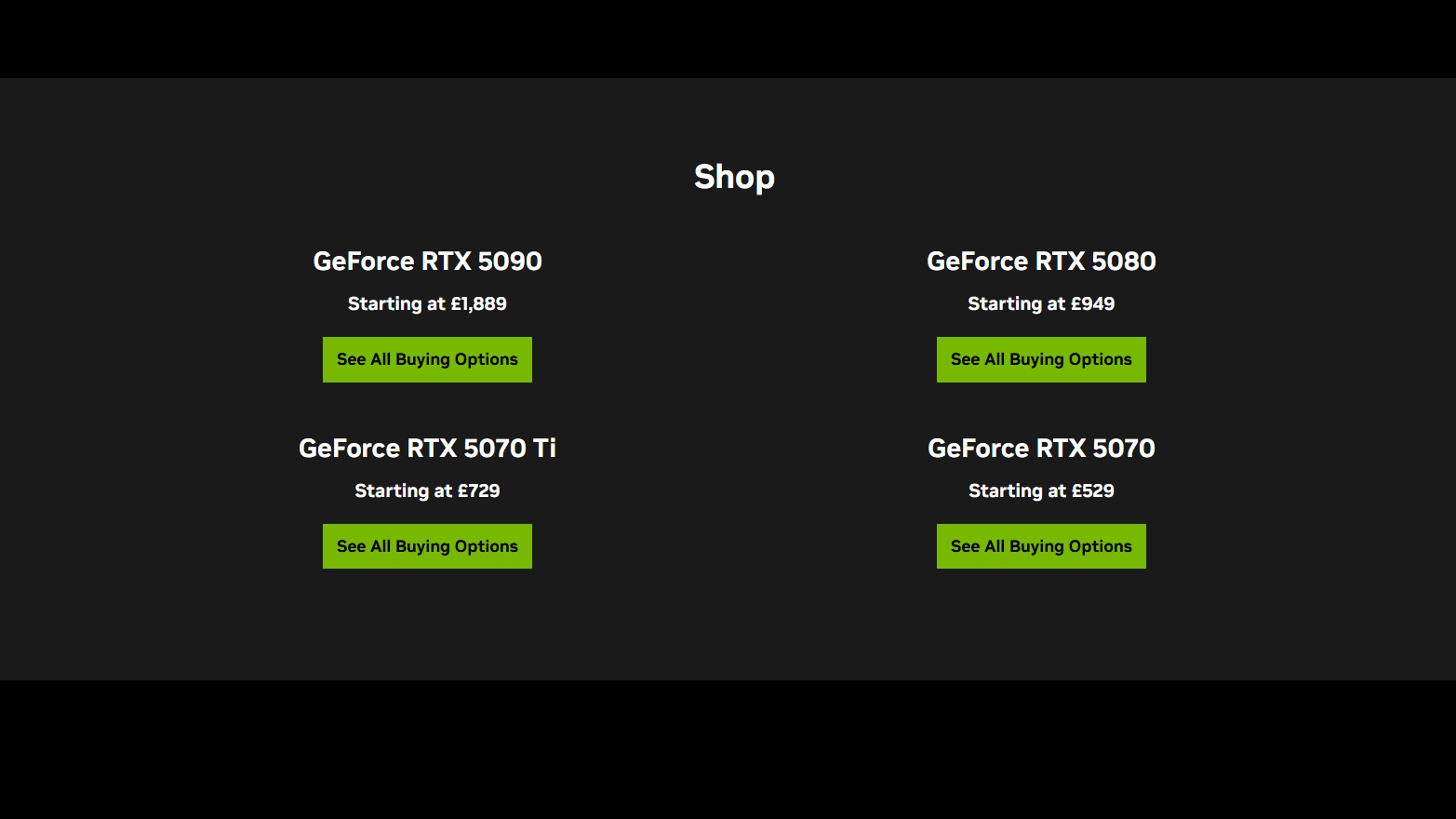 RTX 50-series UK pricing on Nvidia's website