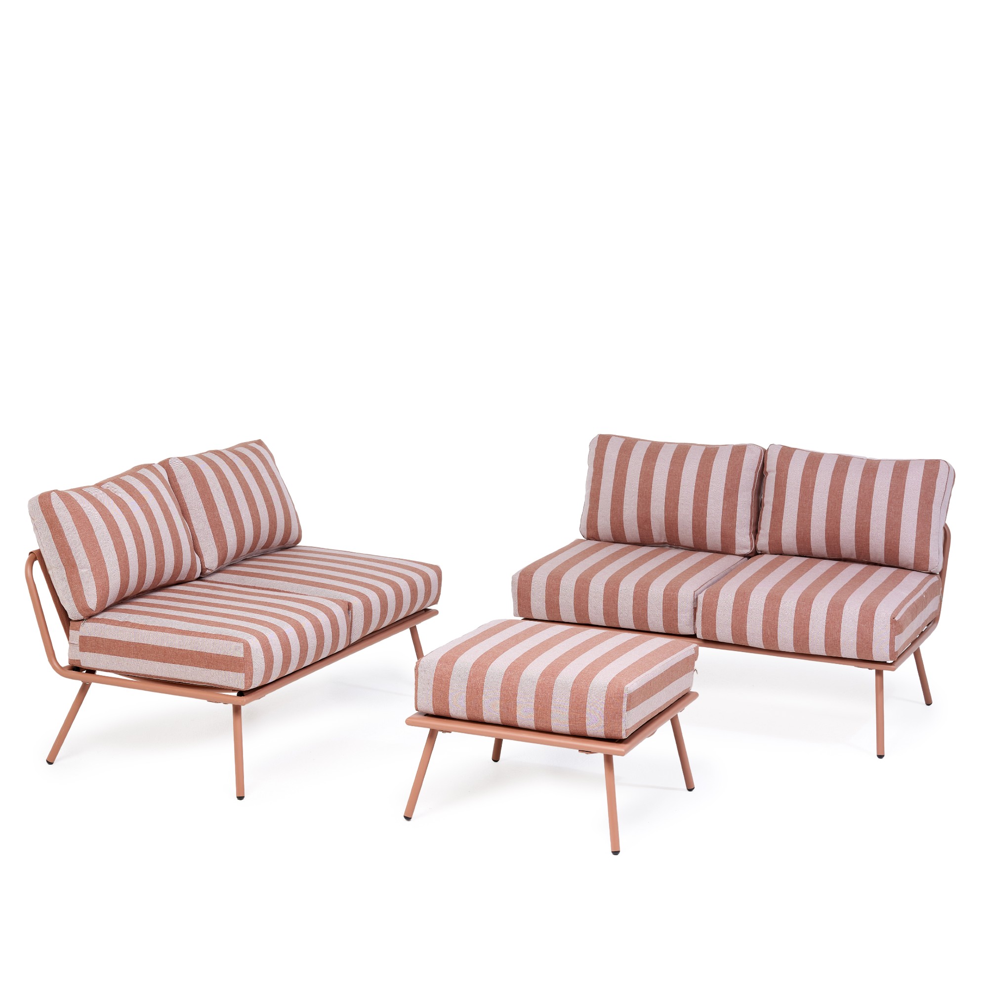 QVC Garden Stories Retro Stripe Multi-way Pair of 2-Seater Sofas &amp;amp; Table Terracotta