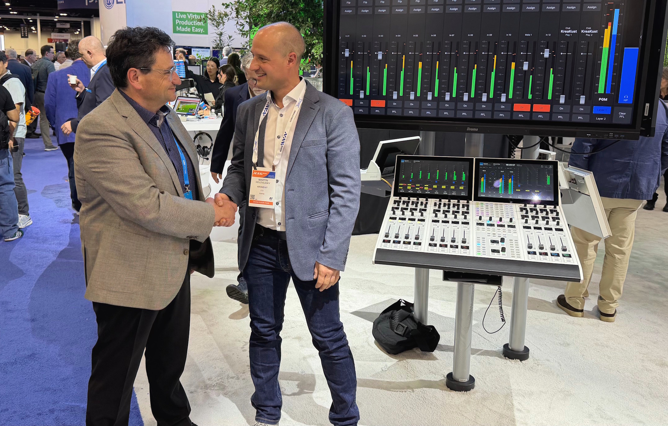 Marc Straehl, CEO of SLG Broadcast (left) and Martin Holovlasky, CTO of kronehit, at the 2026 NAB show. 