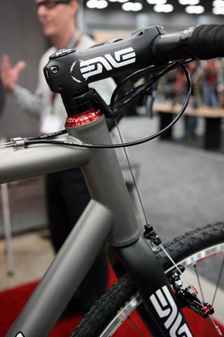 The titanium head tube on Strong's 'cross bike is beautifully machined.