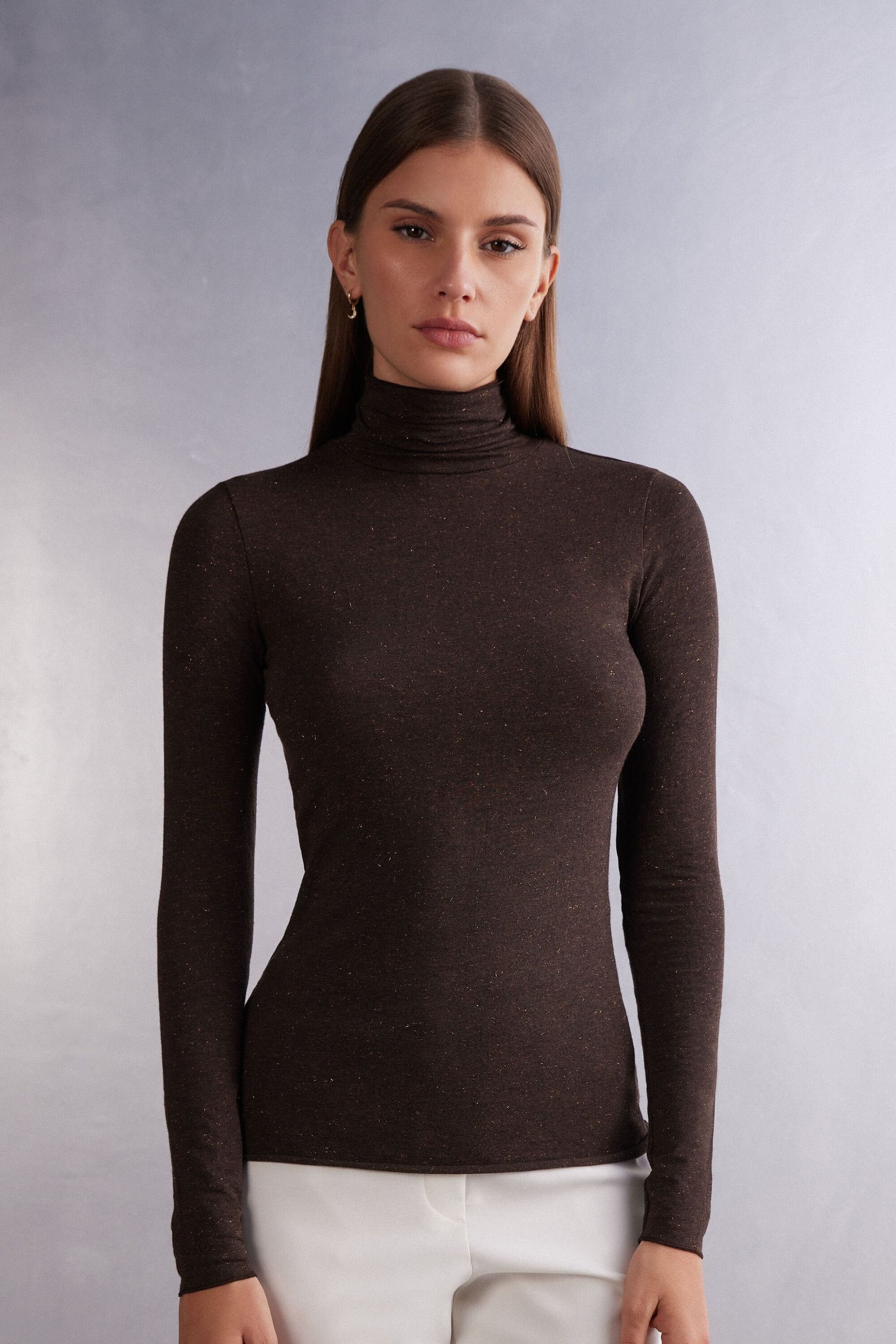 Intimissimi, Turtleneck Top in Modal Light With Cashmere Lamé