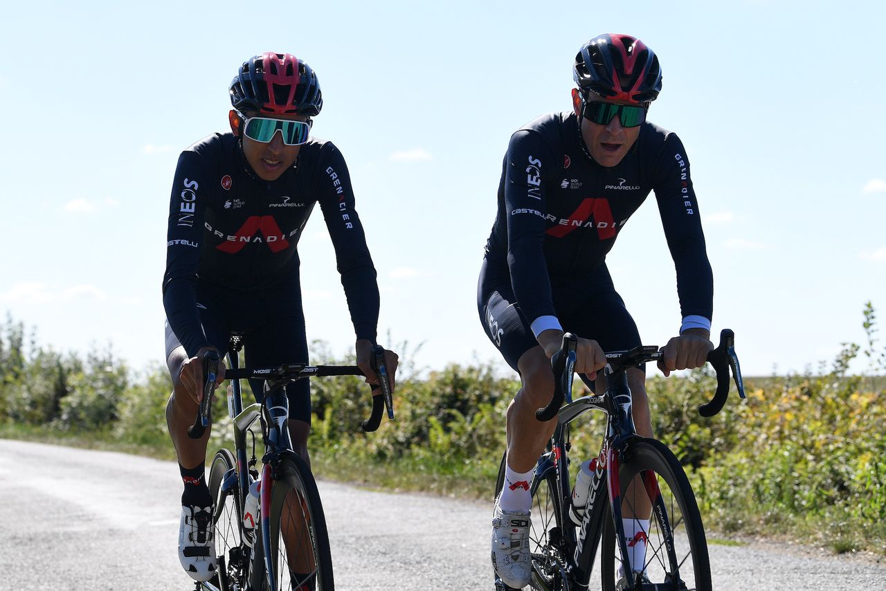 Egan Bernal and Sir Dave Brailsford at the 2020 Tour de France