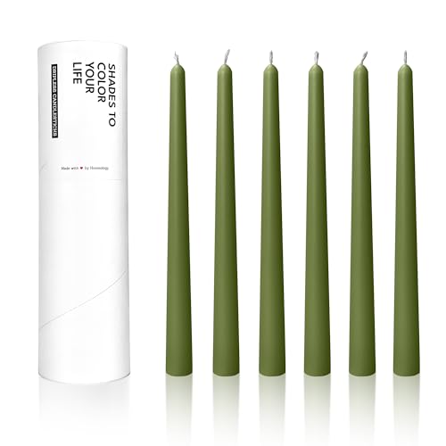 Homeology Classic Taper Candles, Moss Green, 10-Inch, 6 Pack, Dripless, Unscented