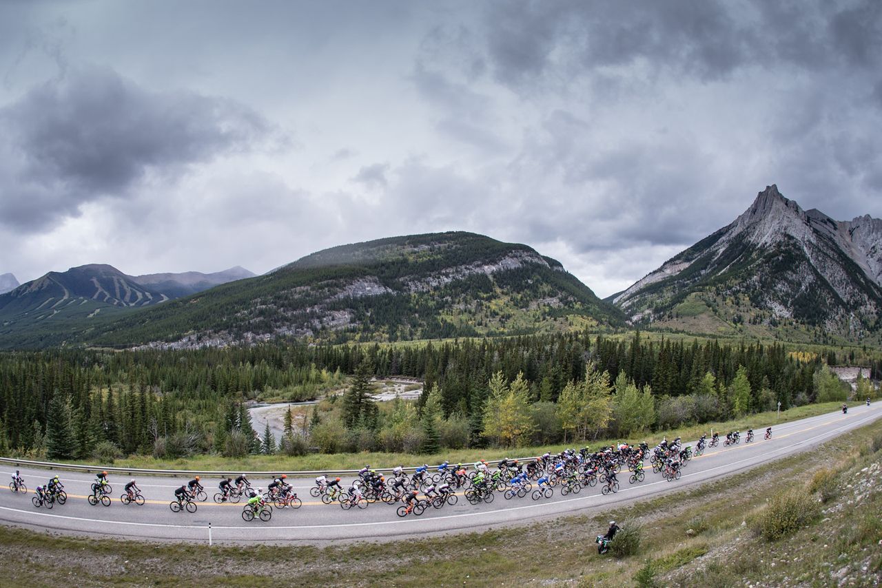 The peloton passes through Banff National Park