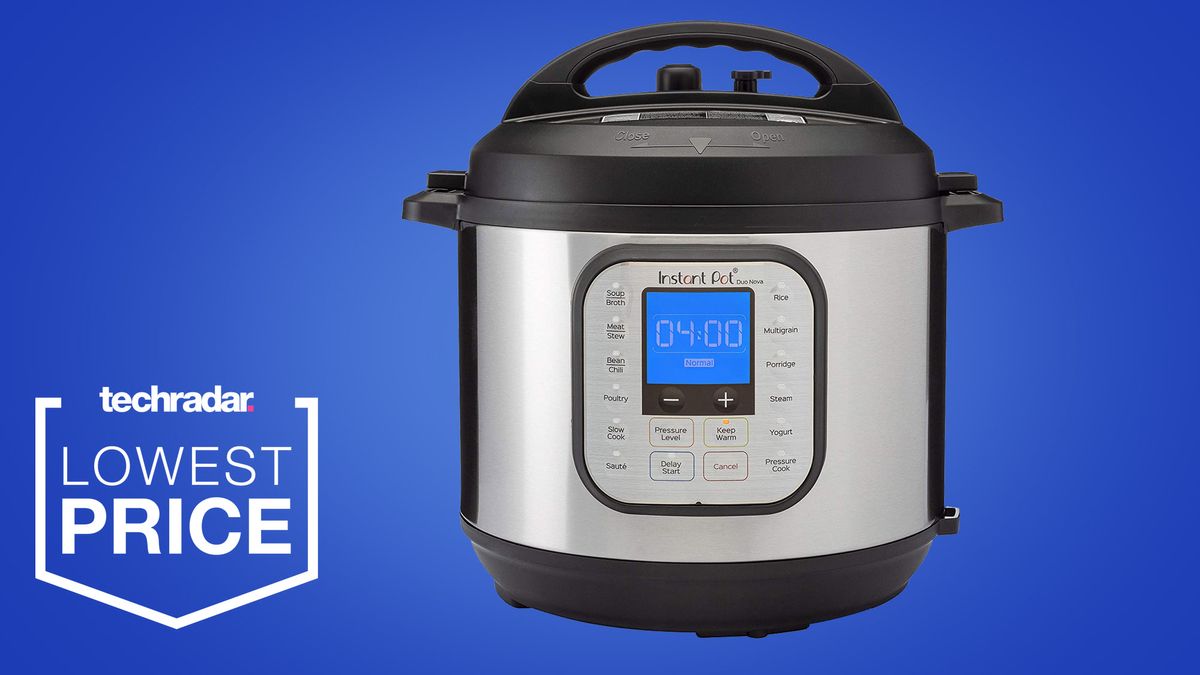 Instant Pot Duo Nova on a blue background