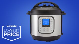 Instant Pot Duo Nova on a blue background