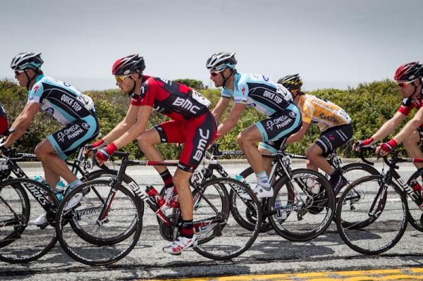 Tejay Van Garderen (BMC) and Tom Boonen (Omega Pharma-Quickstep) roll along in the bunch