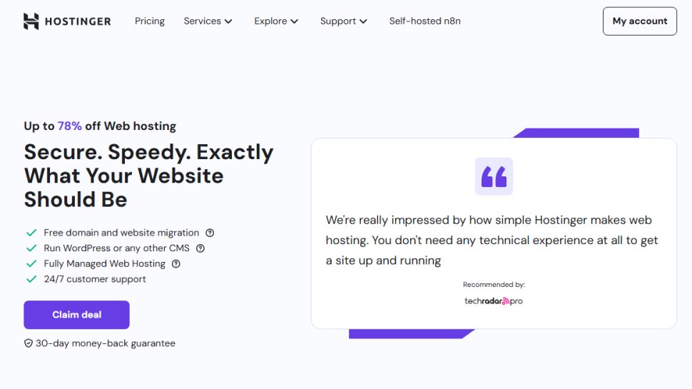 Website screenshot of Hostinger (September, 2025)