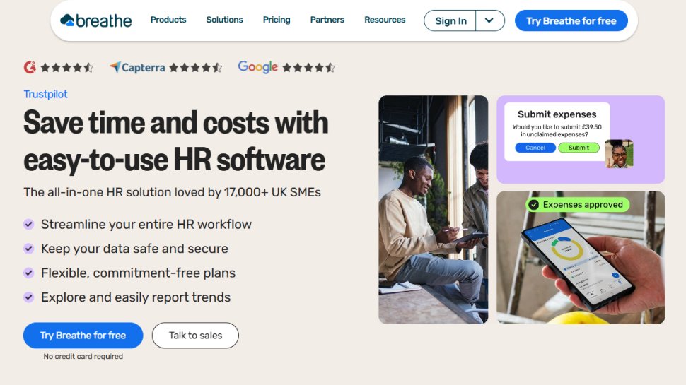 Website screenshot of Breathe HR (March, 2026)