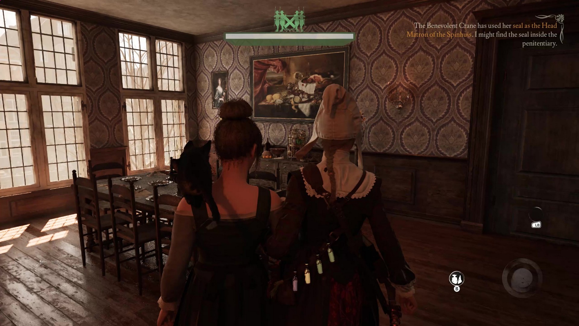 Aaron rides a servant woman who escorts Noa safely through a restricted house in 1666: Amsterdam