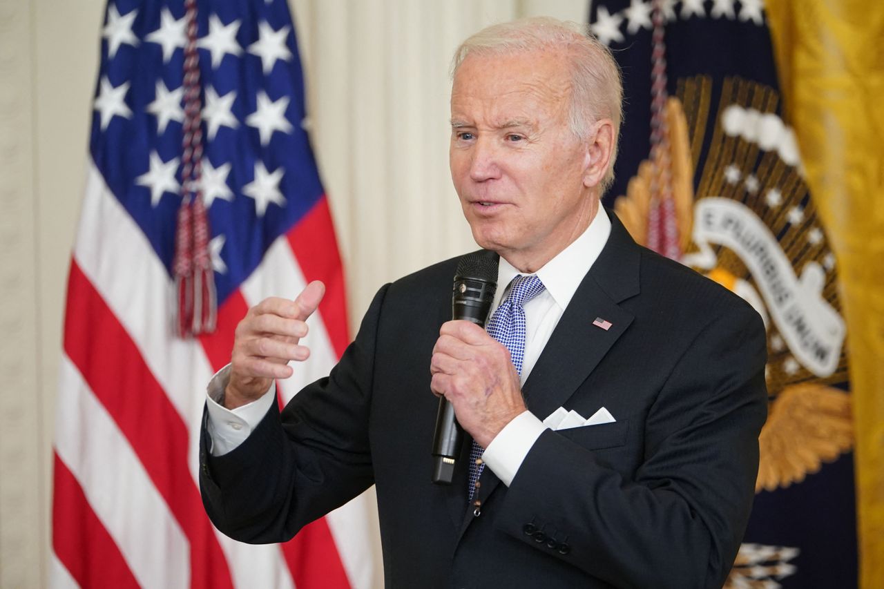 President Biden seen during a speech. 