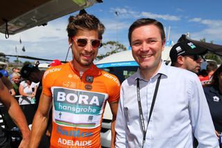 Peter Sagan with UCI president david lappartient at the start in McLaren Vale