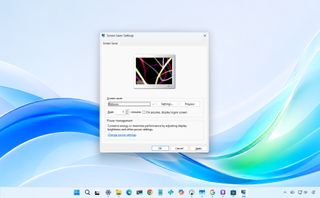 Full Windows 11 desktop with Screen saver settings and Ribbons option selected.