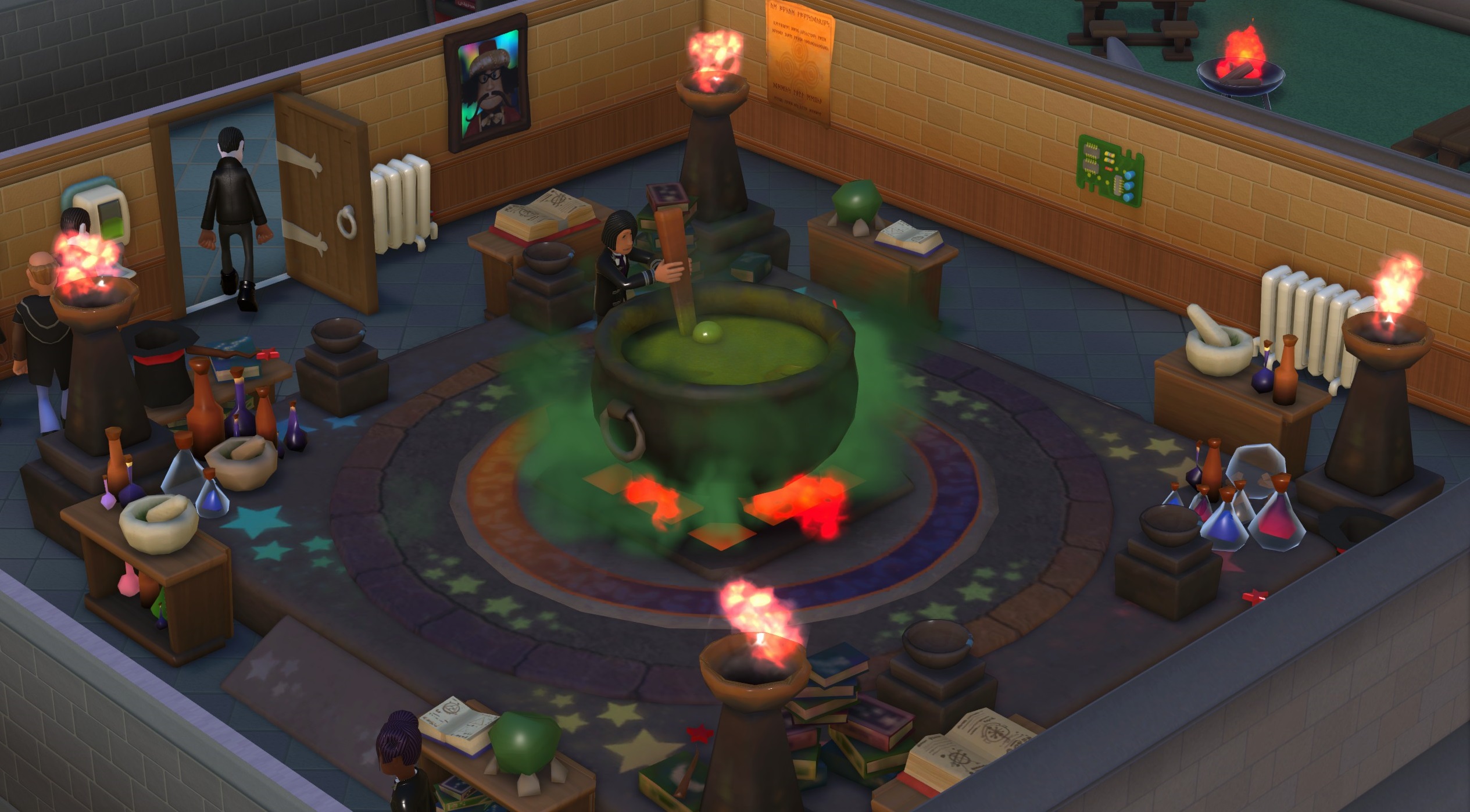 Wizardry students using a cauldron