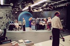 For the Voyager 2 flyby of Neptune on Aug. 25, 1989, NASA transformed its television studio at the Jet Propulsion Laboratory into Neptune central, with a detailed set and video displays to share the latest images and data from the spacecraft.