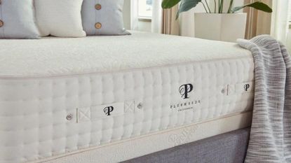 A mattress from one of the best places to buy a mattress, PlushBeds, topped with pillows.