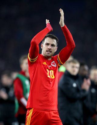 Wales’ Aaron Ramsey celebrates victory