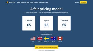 Screenshot of Mullvad pricing page