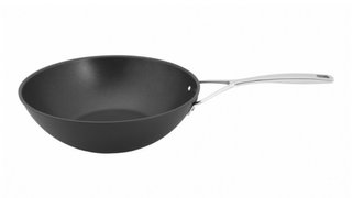 Demeyere black wok with silver handle
