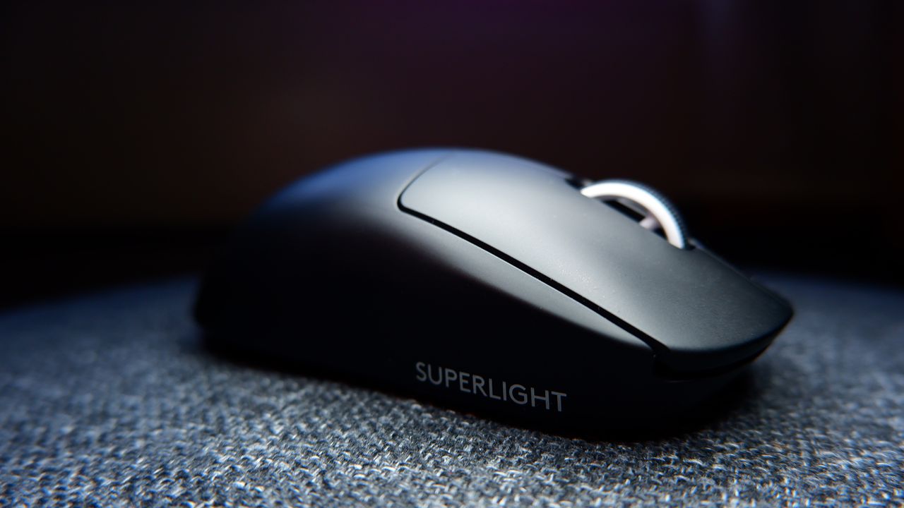 Logitech G Pro X Superlight gaming mouse pictured with dark background