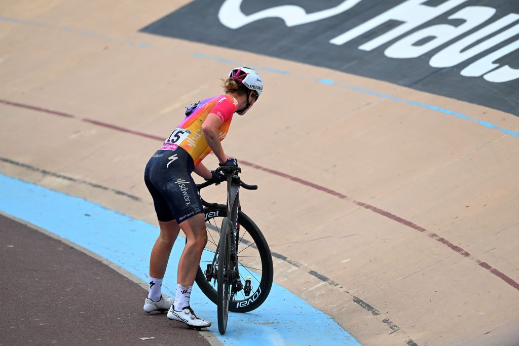 Femke Markus (SD Worx) crashes out of the winning breakaway in the velodrome at Paris-Roubaix Femmes 2023