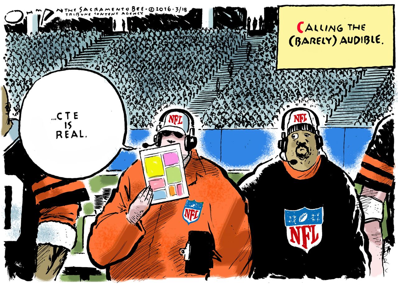 Editorial cartoon U.S. CTE NFL