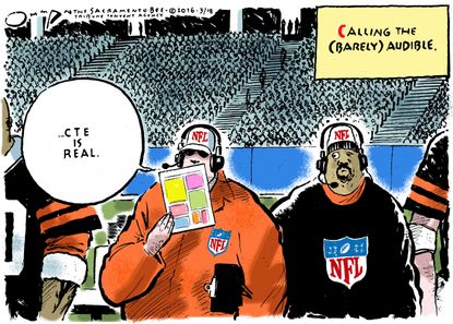Editorial cartoon U.S. CTE NFL