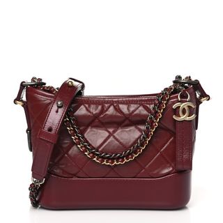 Chanel Aged Calfskin Quilted Small Gabrielle Hobo Burgundy Burgundy