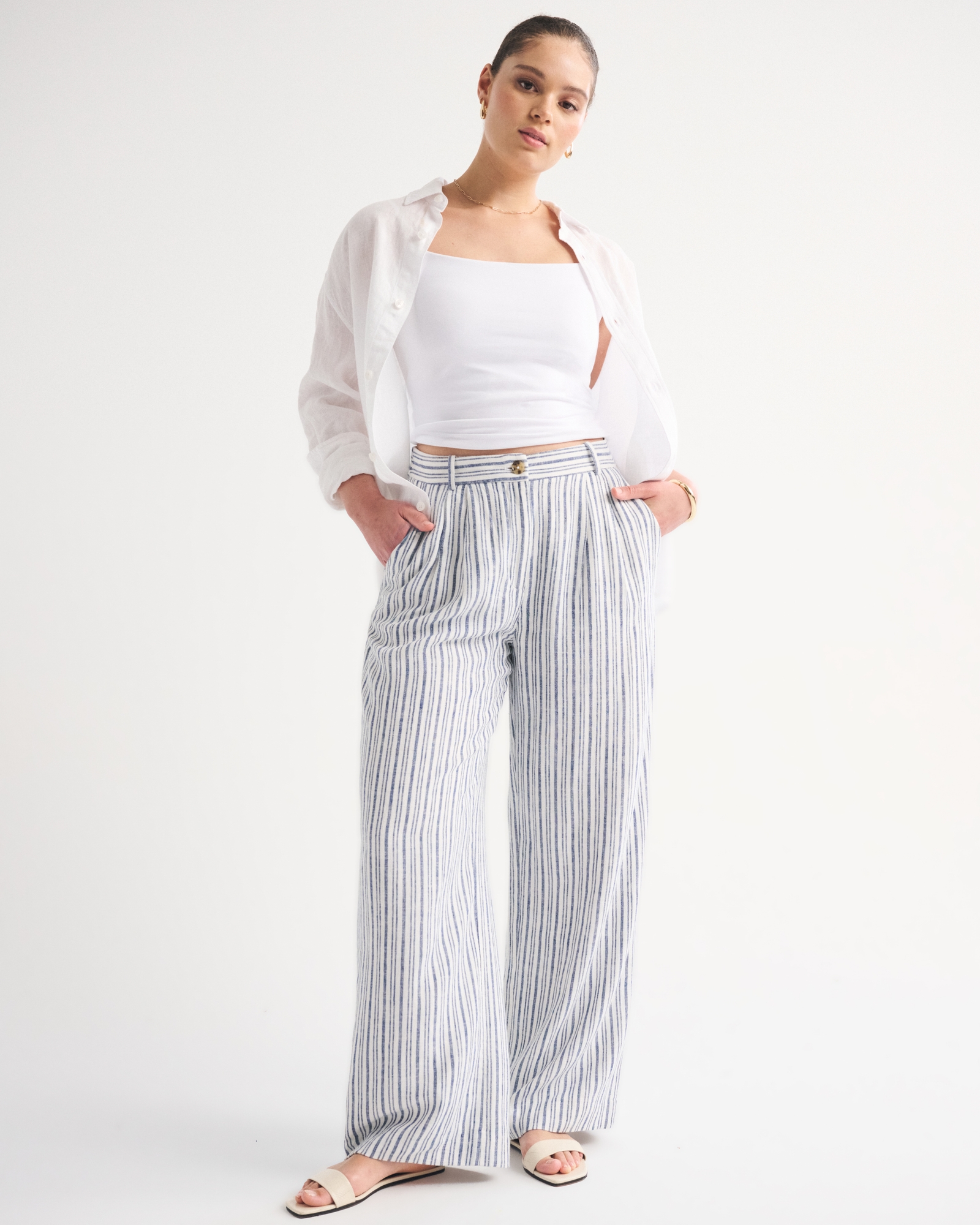 A&amp;f Sloane Linen-Blend Tailored Wide Leg Pant