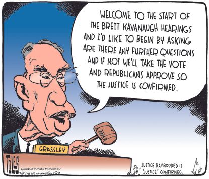 Political cartoon U.S. Brett Kavanaugh hearing confirmation Charles Grassley