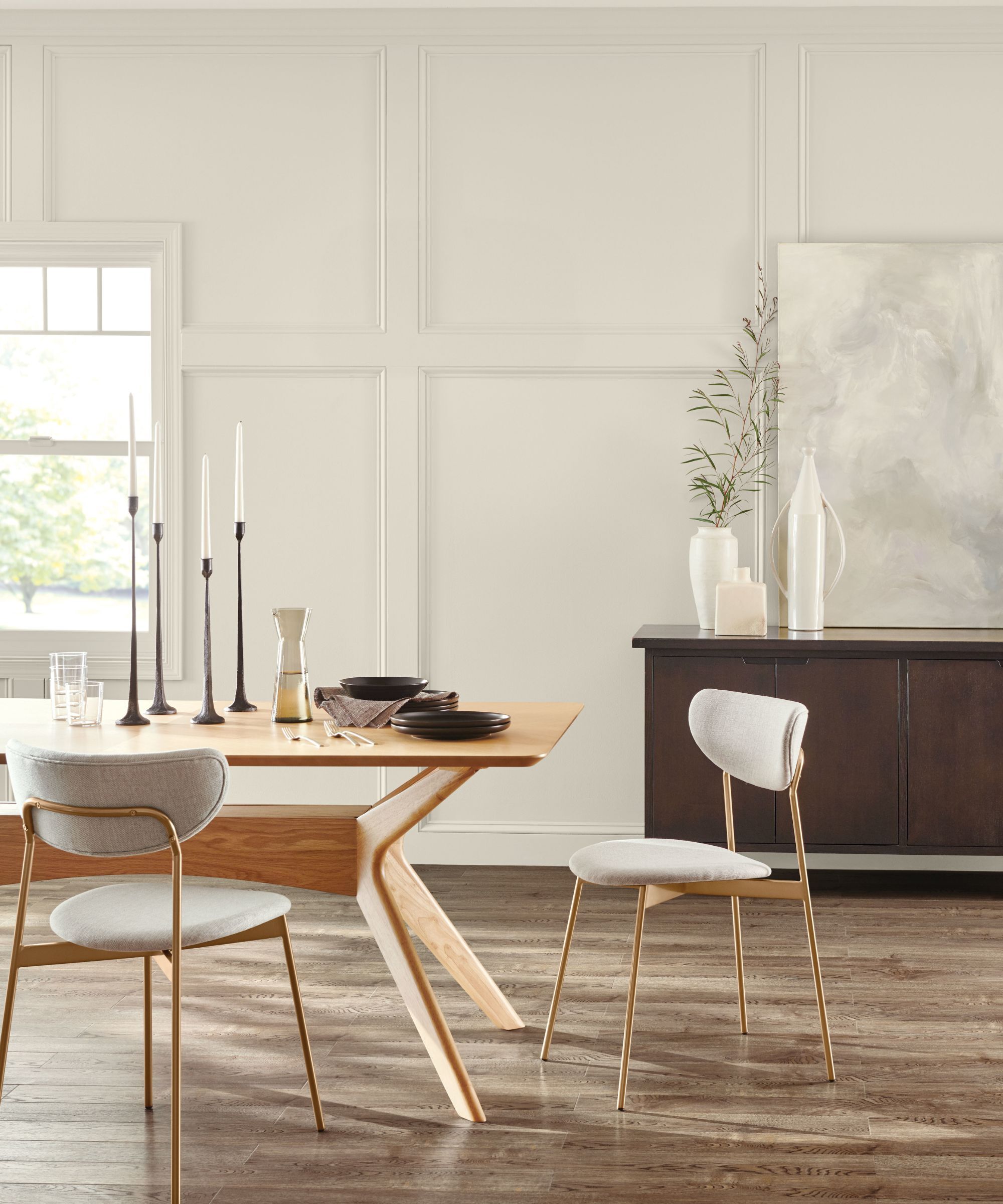 A gray dining room