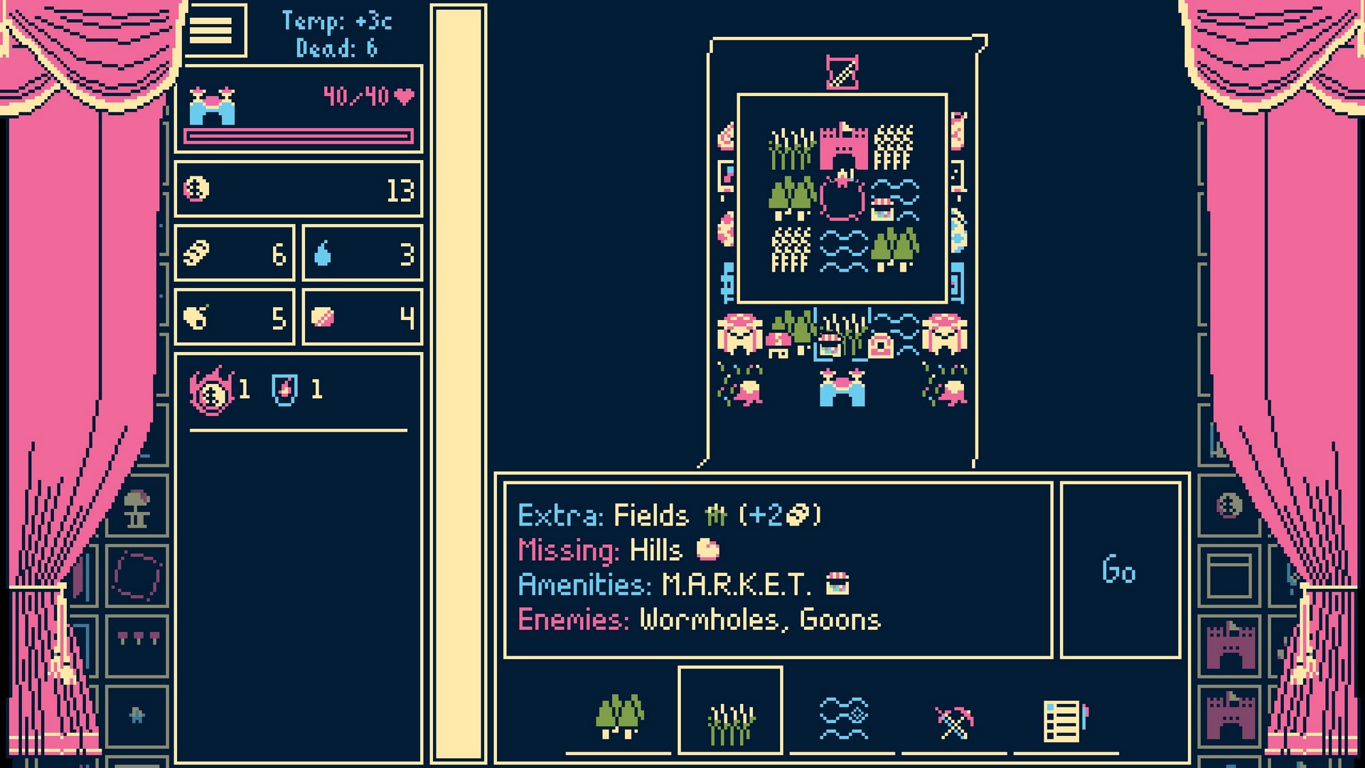Hovering over a field icon in Titanium Court's world map
