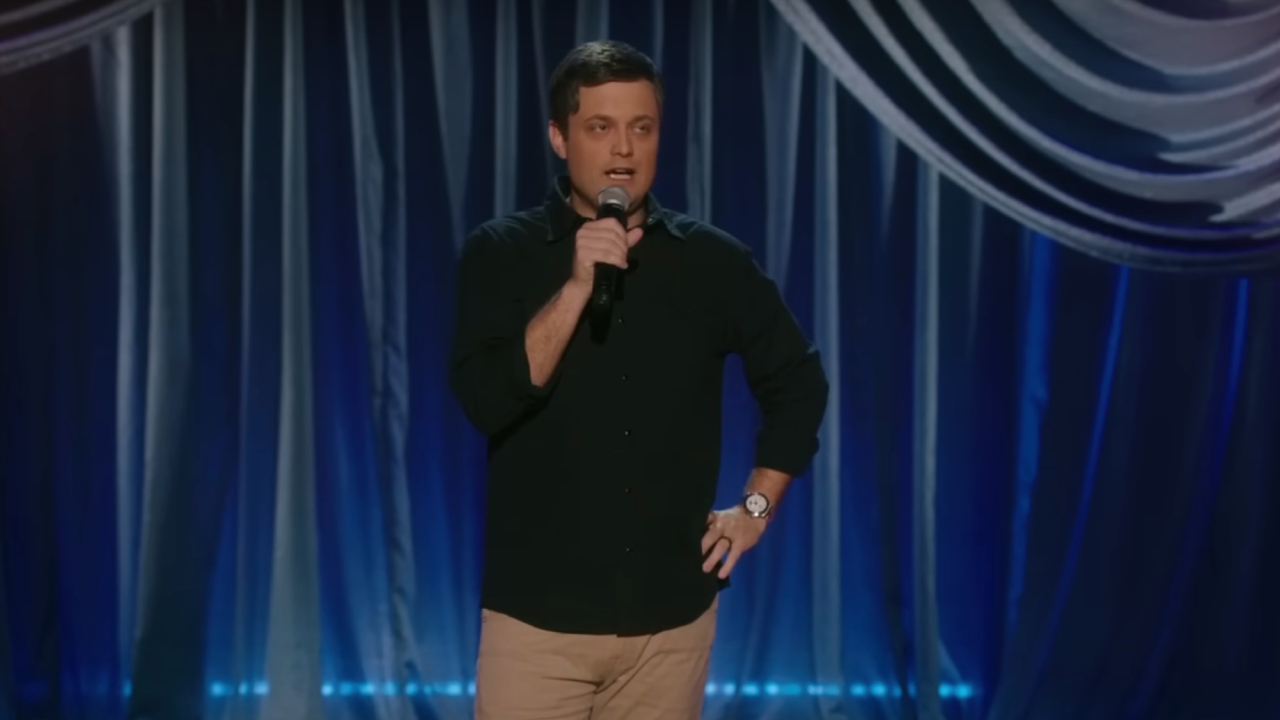 Nate Bargatze performing stand-up in Full Time Magic