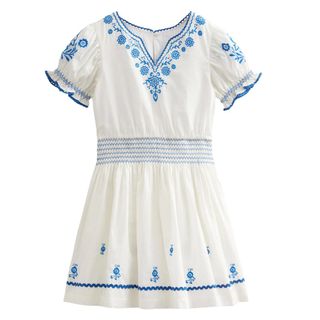 Boden Embroidered Shirred Dress