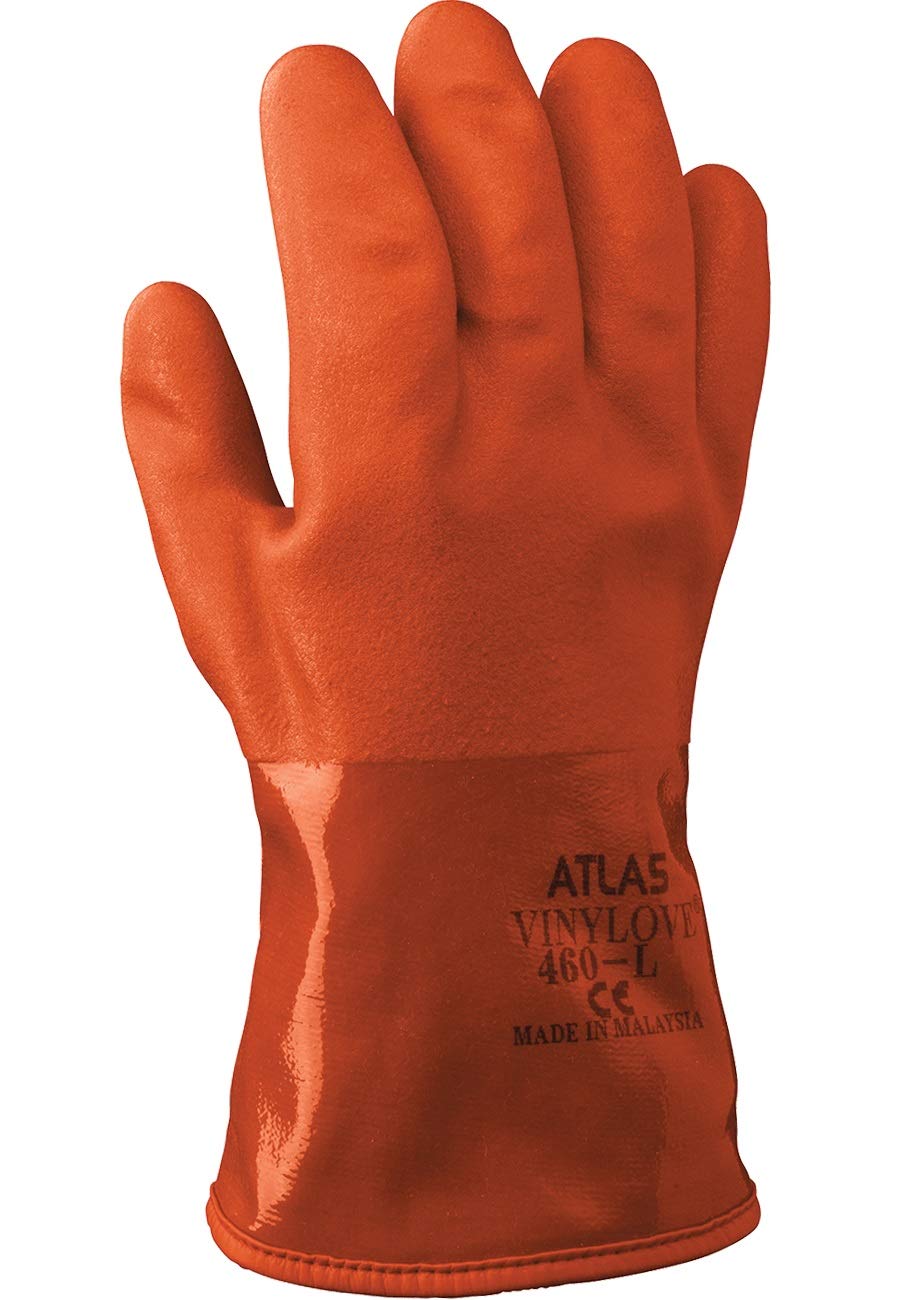 Showa Atlas 460 Fully Coated Insulated Pvc Chemical Resistant Winter Safety Glove With Cotton/acrylic Liner, Large (1 Pair)