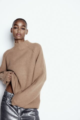 Rib-Knit Mock Turtleneck Sweater